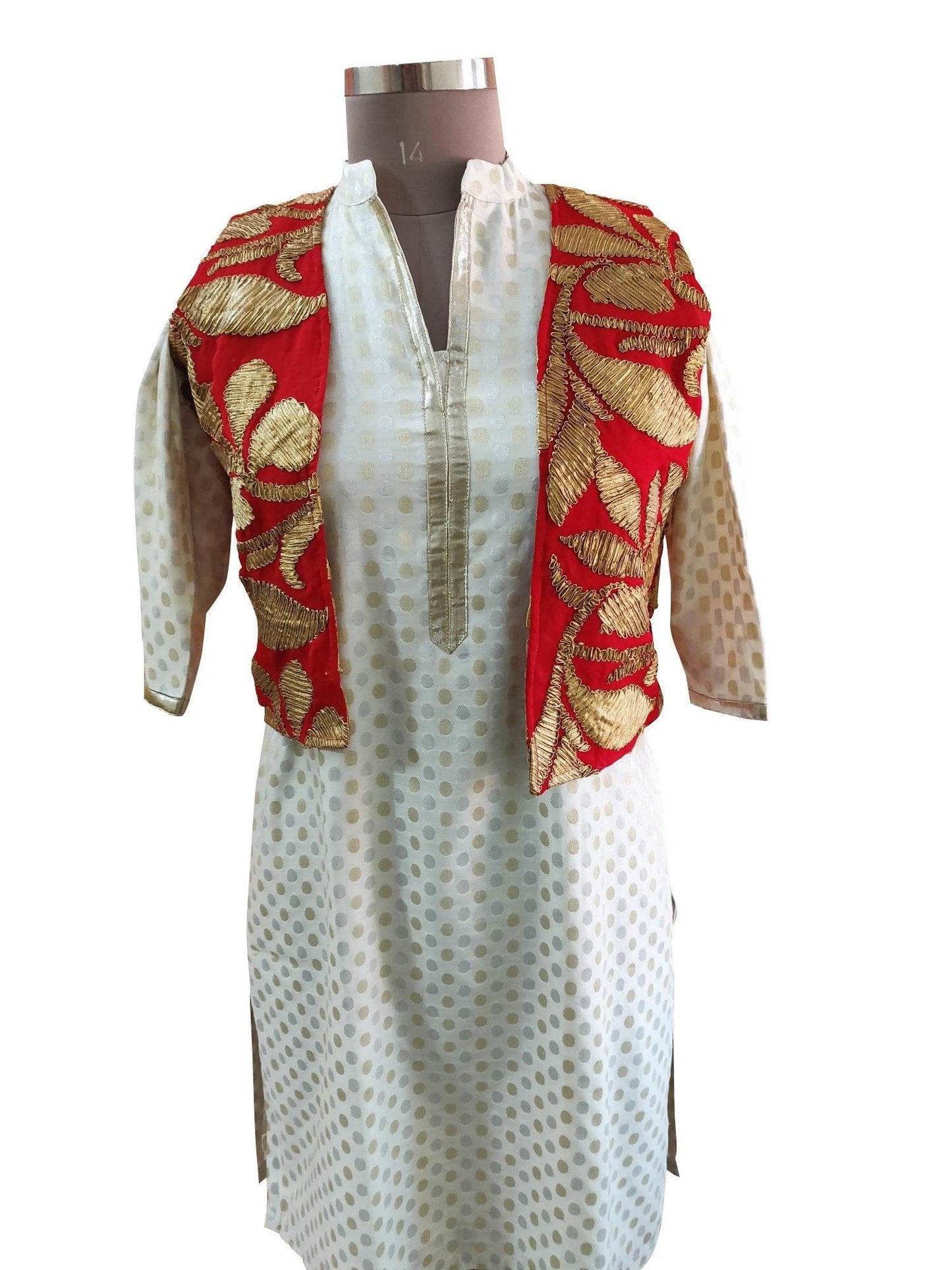 Red Gotta Embroidered Ethnic Jacket Shrug ACJ06-Anvi Creations-Jacket,Koti