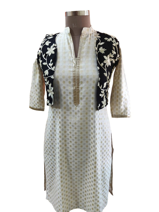 Black Gotta Embroidered Ethnic Jacket Shrug ACJ11-Anvi Creations-Jacket,Koti