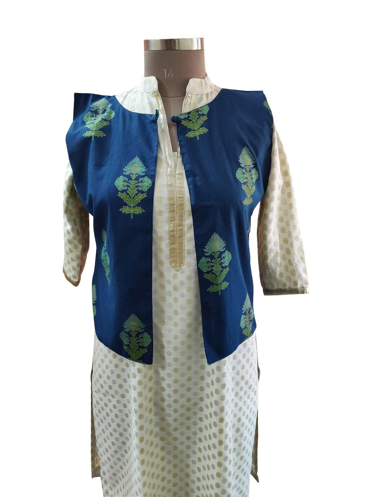 Blue Cotton Block Printed Ethnic Jacket ACJ17-Anvi Creations-Jacket,Koti