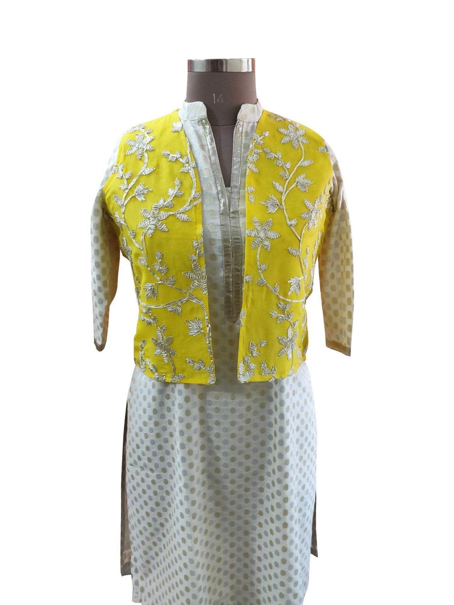 Yellow Gotta Embroidered Ethnic Jacket Shrug ACJ20-Anvi Creations-Jacket,Koti