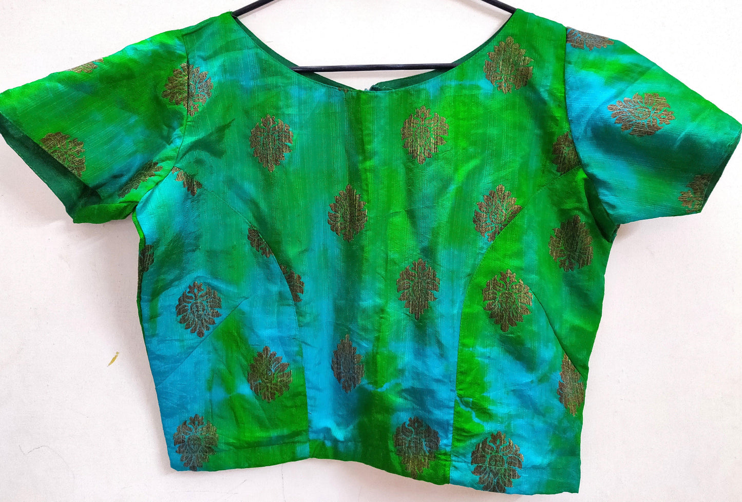 Designer Shaded Green Raw Silk Ready to Wear Blouse Crop Top ACP11-Ethnic's By Anvi Creations-Blouse,Readymade Blouse