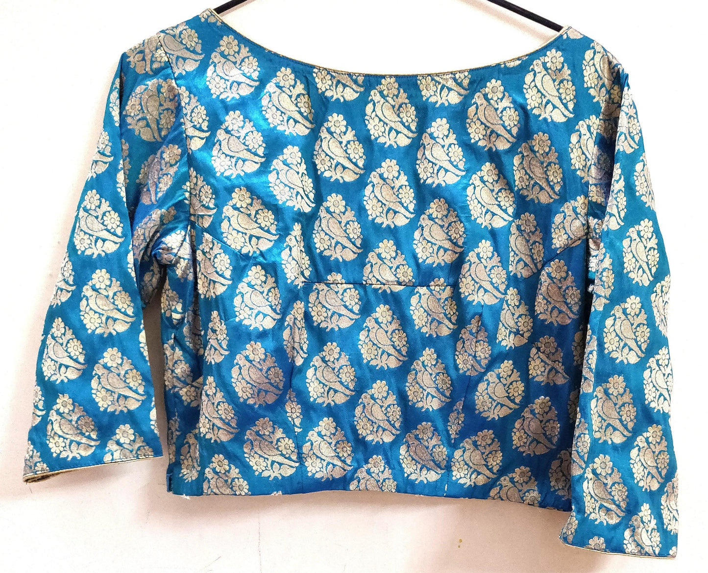 Designer Firozi Blue Peacock Motif Brocade Ready to Wear Blouse ACP13-Ethnic's By Anvi Creations-Blouse,Readymade Blouse