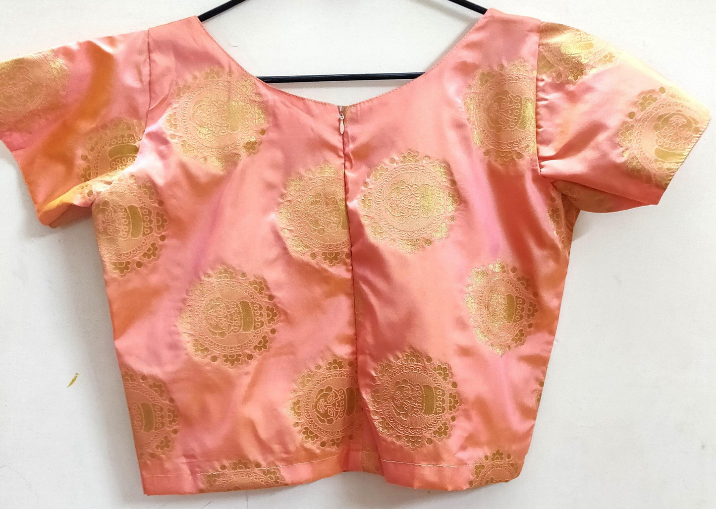 Designer Peach Silk Ready to Wear Long Blouse Crop Top ACP16-Ethnic's By Anvi Creations-Blouse,Readymade Blouse