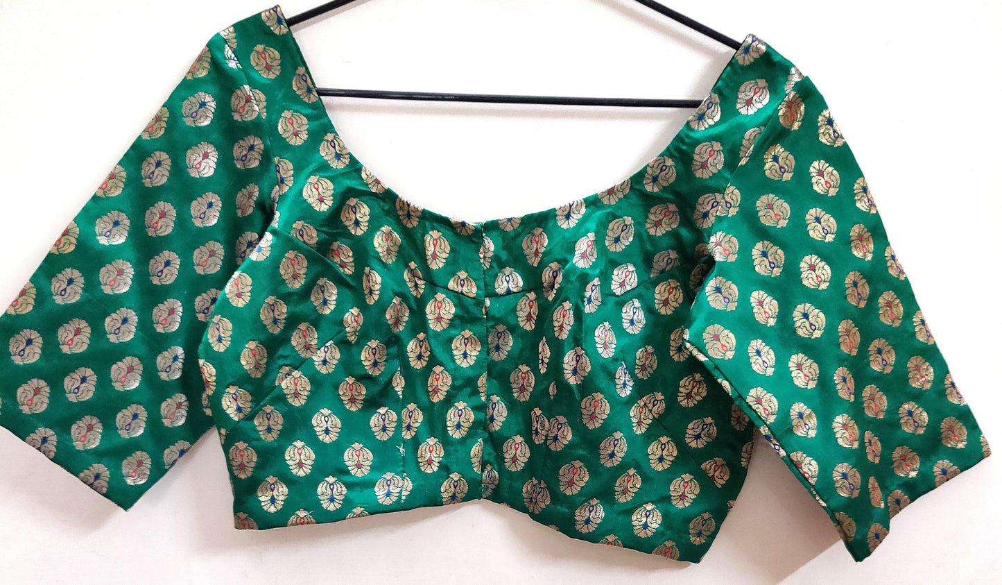 Designer Green Banarasi Brocade Silk Ready to Wear Blouse ACP17-Ethnic's By Anvi Creations-Blouse,Readymade Blouse