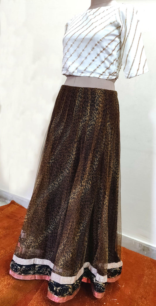 Designer Leopard Print Net Ready To Wear Lehenga Skirt Only ALC12 - Ethnic's By Anvi Creations
