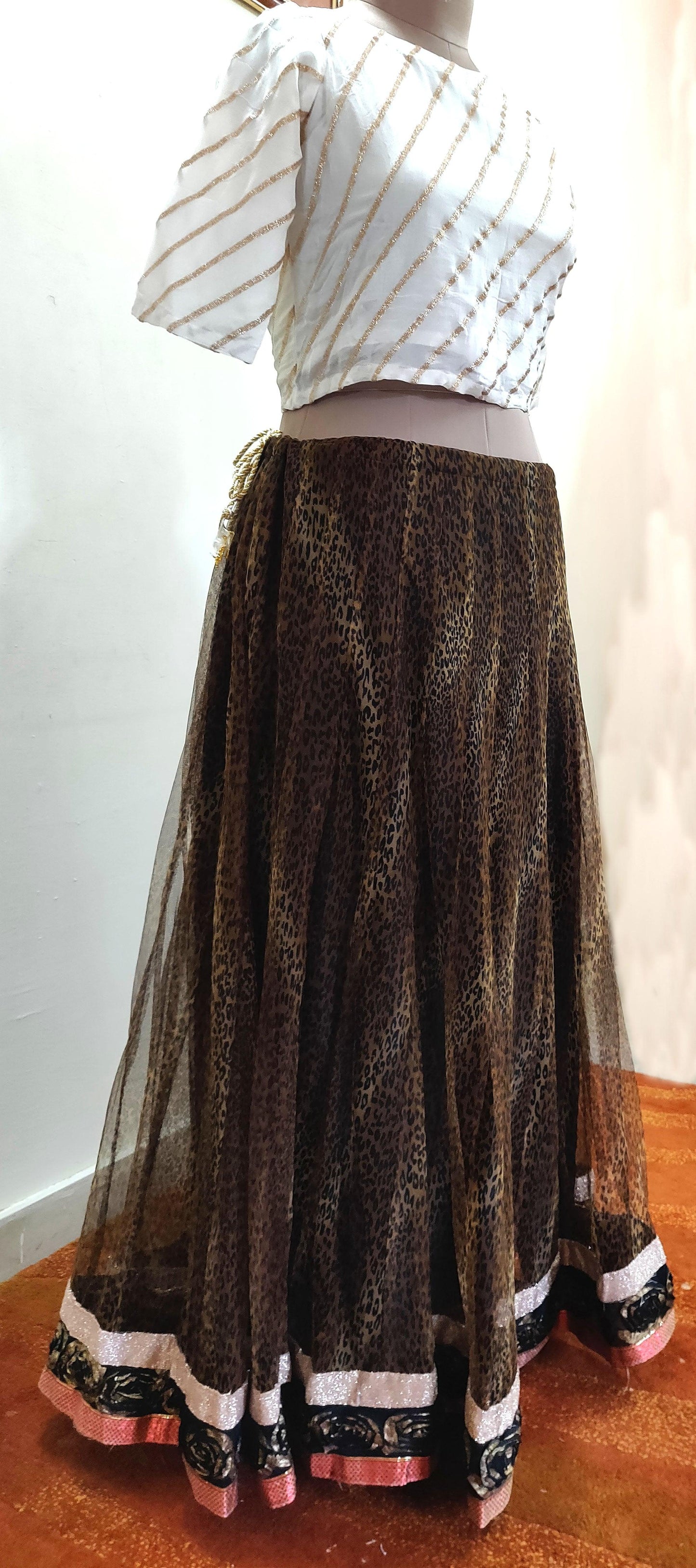 Designer Leopard Print Net Ready To Wear Lehenga Skirt Only ALC12 - Ethnic's By Anvi Creations
