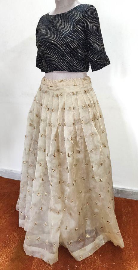 Designer Beige Glass Tissue Embroidered Ready To Wear Lehenga Skirt Only ALC15 - Ethnic's By Anvi Creations