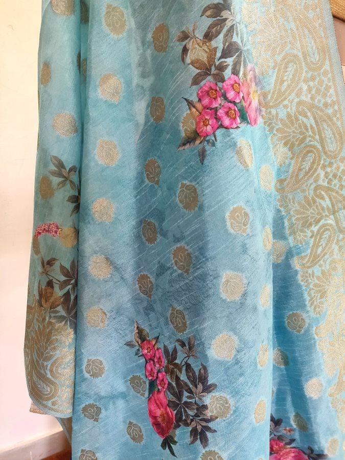 Designer Teal Blue Dupion Silk Ready To Wear Lehenga Skirt with Banarasi Dupatta ALC17 - Ethnic's By Anvi Creations