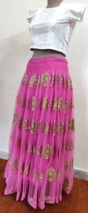 Designer Heavy Embroidered Purplish Pink Ready To Wear Lehenga Skirt Only ALC24 - Ethnic's By Anvi Creations