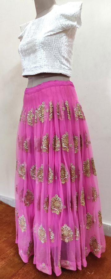 Designer Heavy Embroidered Purplish Pink Ready To Wear Lehenga Skirt Only ALC24 - Ethnic's By Anvi Creations