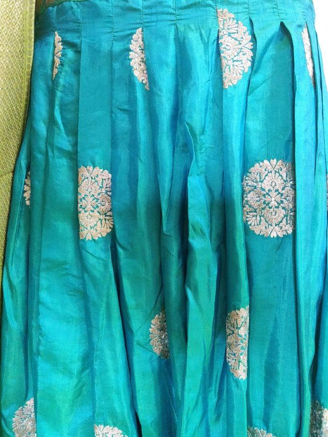 Designer Dupion Silk Turquoise Ready To Wear Lehenga Skirt with Banarasi Dupatta ALC29 - Ethnic's By Anvi Creations