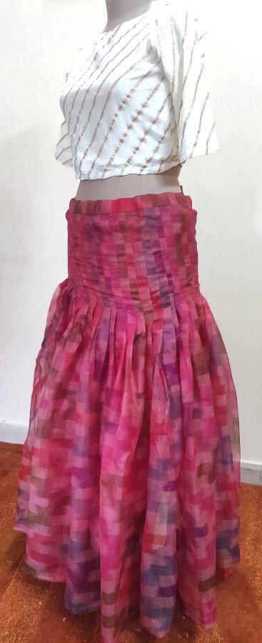 Designer Pink Chequard Organza Ready To Wear Lehenga Skirt Only ALC31 - Ethnic's By Anvi Creations