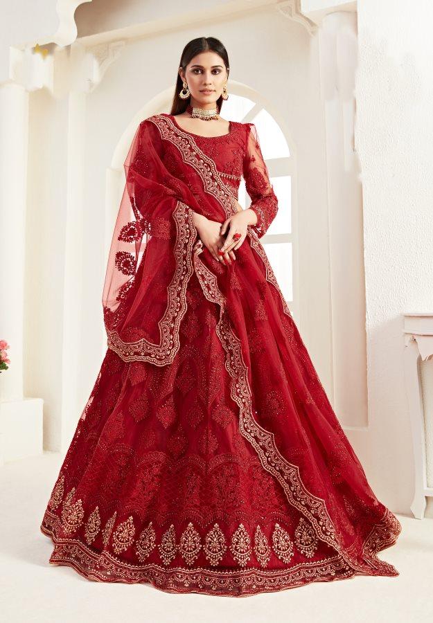 Semi Stitched Reddish Maroon Heavy Net Bridal Partywear Lehenga Choli –  Ethnic's By Anvi Creations
