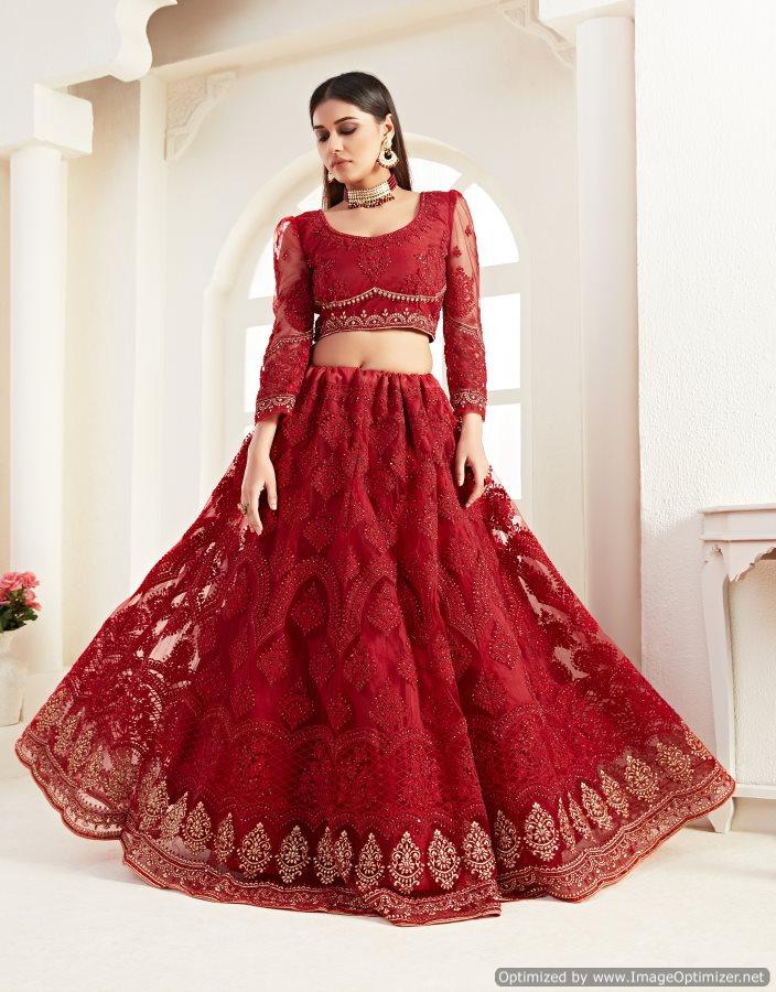 Semi Stitched Reddish Maroon Heavy Net Bridal Partywear Lehenga Choli ALI1008 - Ethnic's By Anvi Creations