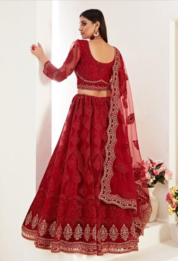 Semi Stitched Reddish Maroon Heavy Net Bridal Partywear Lehenga Choli ALI1008 - Ethnic's By Anvi Creations