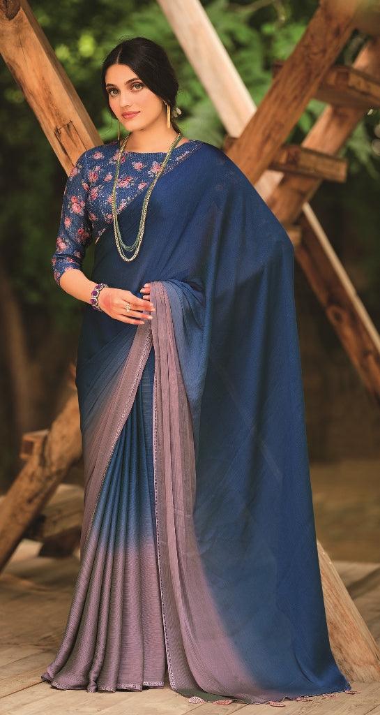 Brown Shaded Velvet Chiffon Saree with Sequined Blouse AN09 - Ethnic's By Anvi Creations