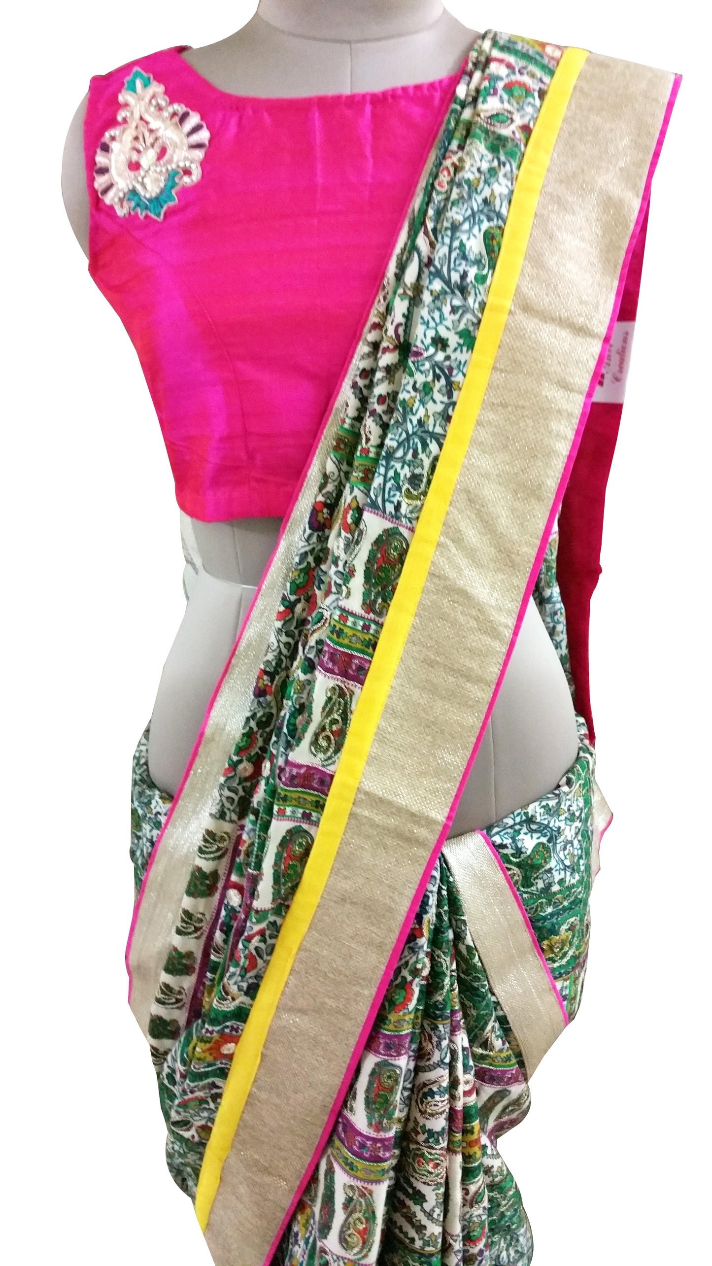 Green Pashmina Cotton Saree APS64-Anvi Creations-Pashmina Saree