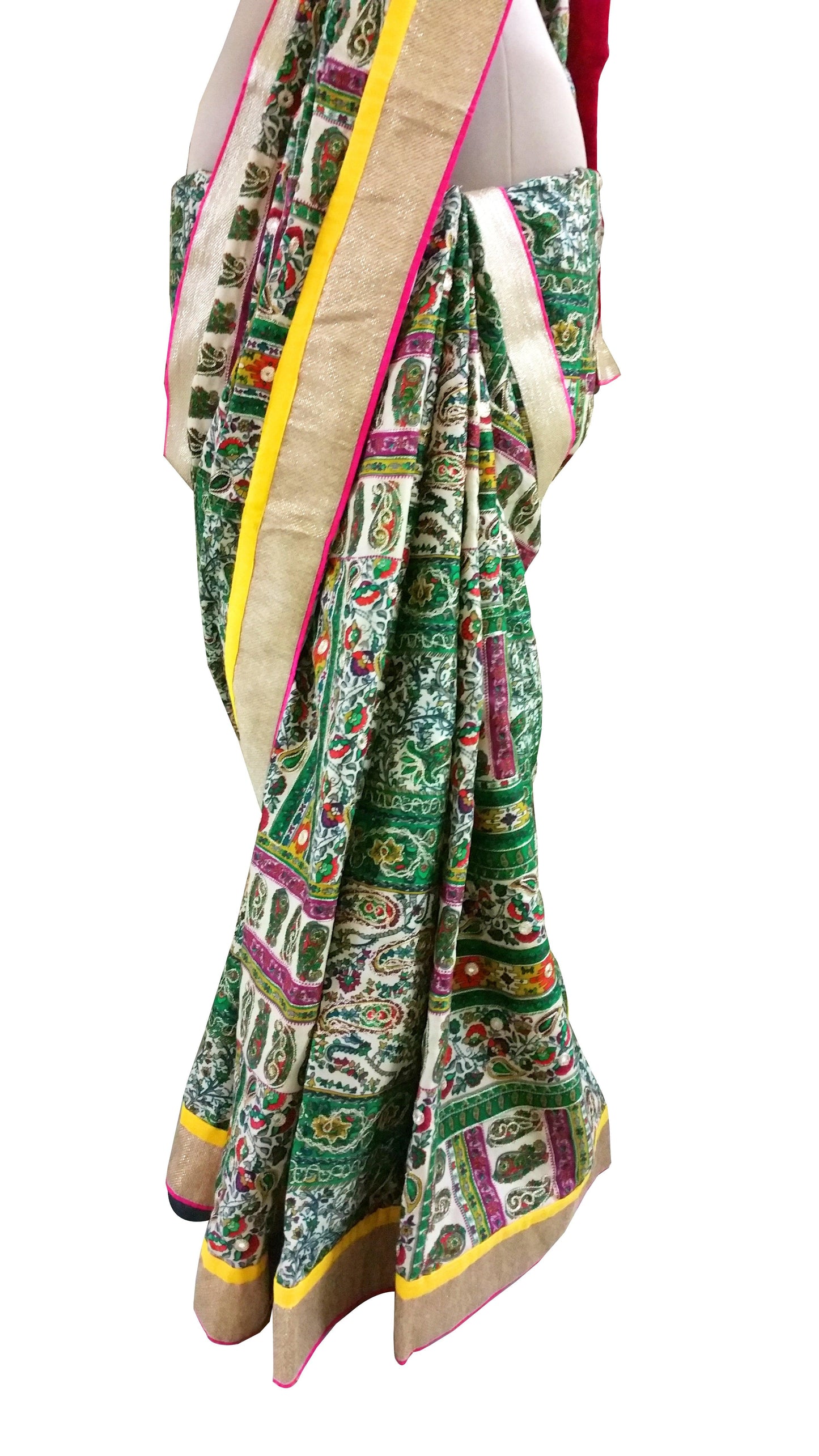 Green Pashmina Cotton Saree APS64-Anvi Creations-Pashmina Saree