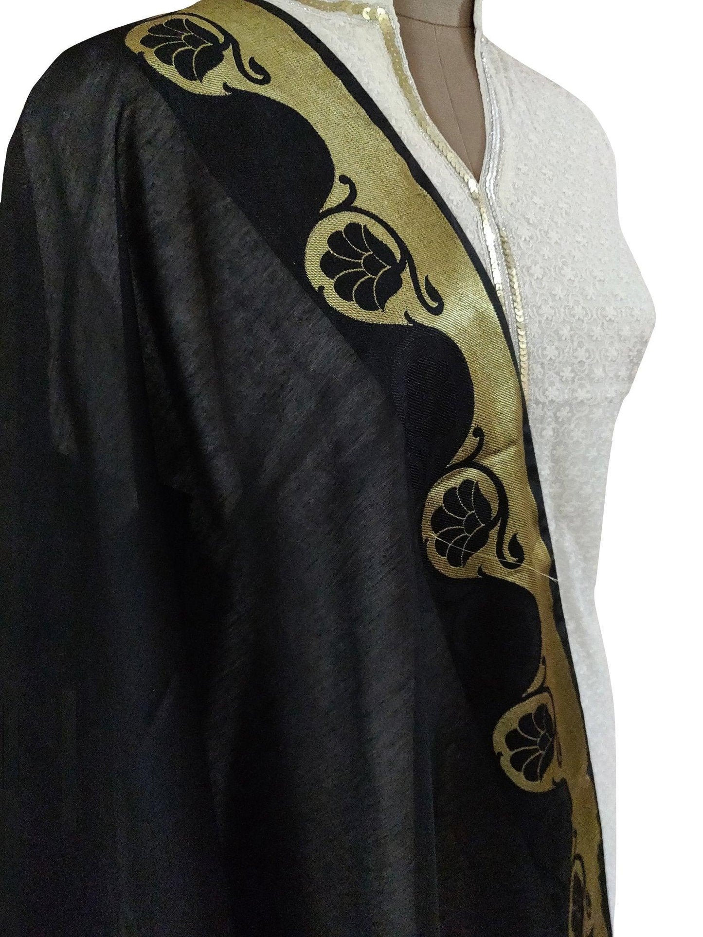 Black Banarasi Cotton Silk Dupatta DP02-Anvi Creations-Banarasi Dupatta
