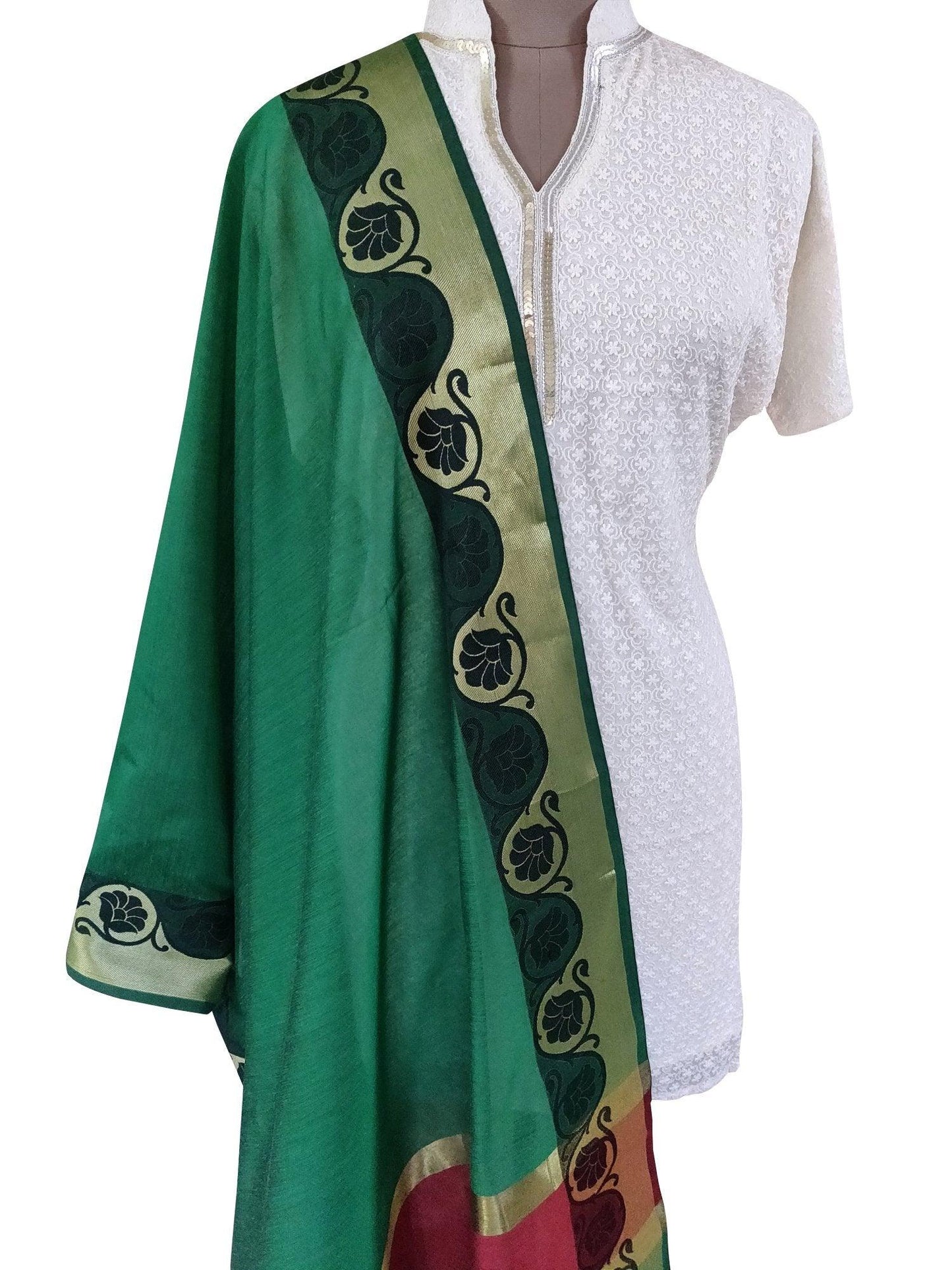 Green Banarasi Cotton Silk Dupatta BCPD03-Anvi Creations-banarasi dupatta