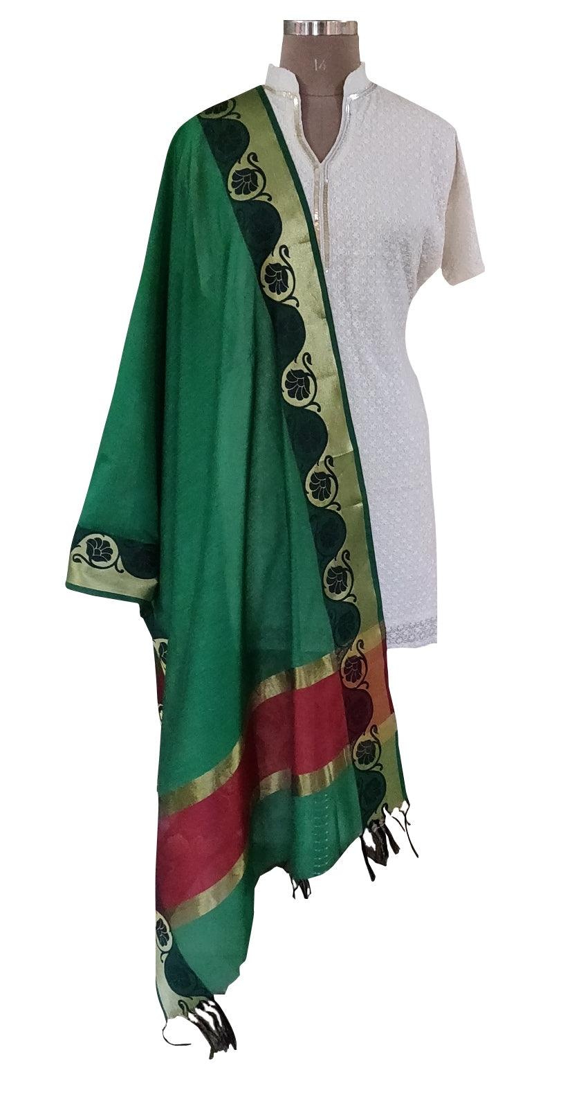 Green Banarasi Cotton Silk Dupatta BCPD03-Anvi Creations-banarasi dupatta