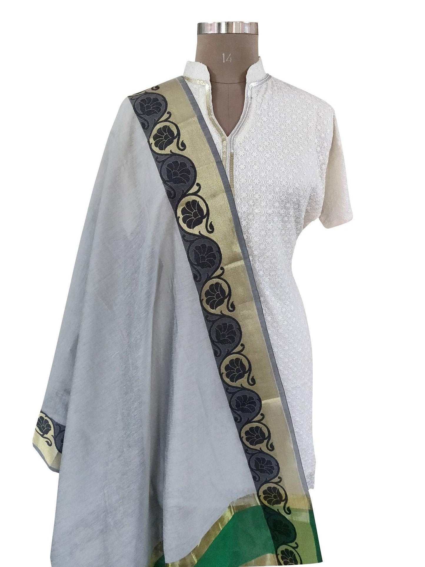 Grey Banarasi Cotton Silk Dupatta DP04-Anvi Creations-Banarasi Dupatta