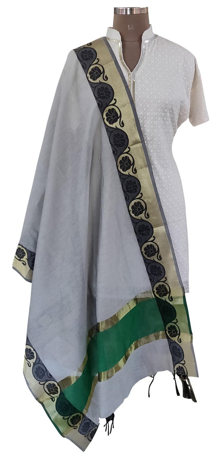 Grey Banarasi Cotton Silk Dupatta DP04-Anvi Creations-Banarasi Dupatta