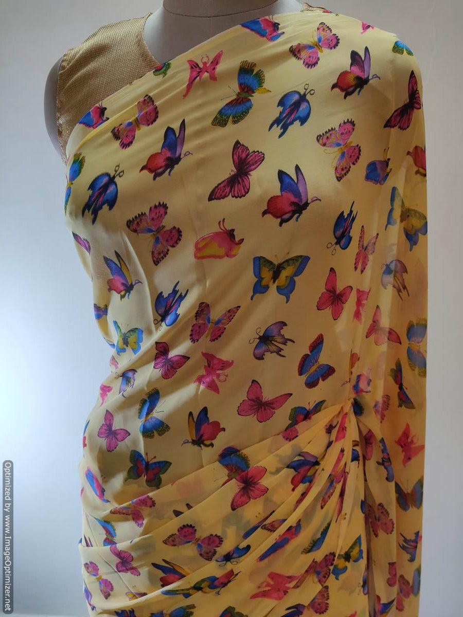 Peach Butterfly Printed Georgette Saree with Blouse BF04 - Ethnic's By Anvi Creations