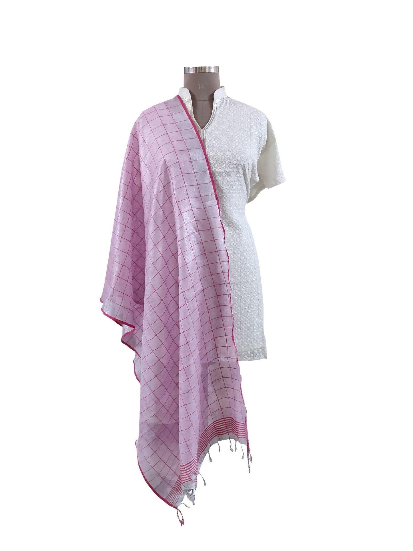 Handloom Tissue Linen Pink Dupatta BLD12-Anvi Creations-