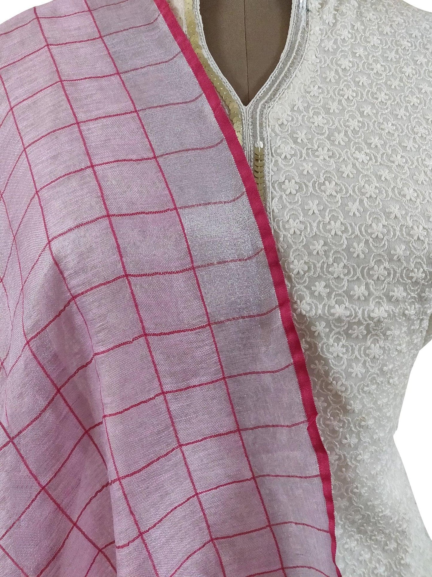Handloom Tissue Linen Pink Dupatta BLD12-Anvi Creations-