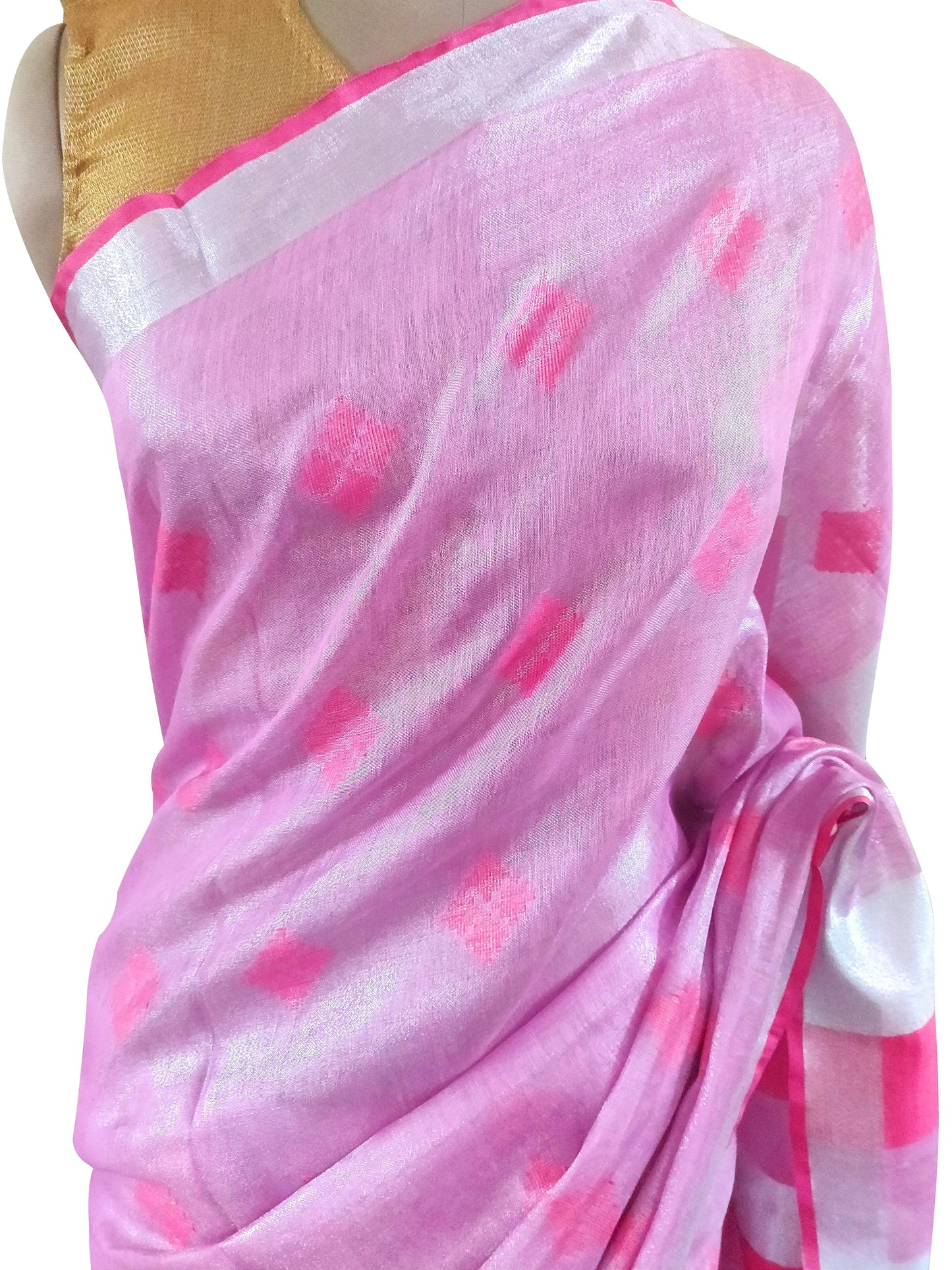 Silver Border Pink Tissue Linen Cotton Saree BLS04-Anvi Creations-Handloom Saree