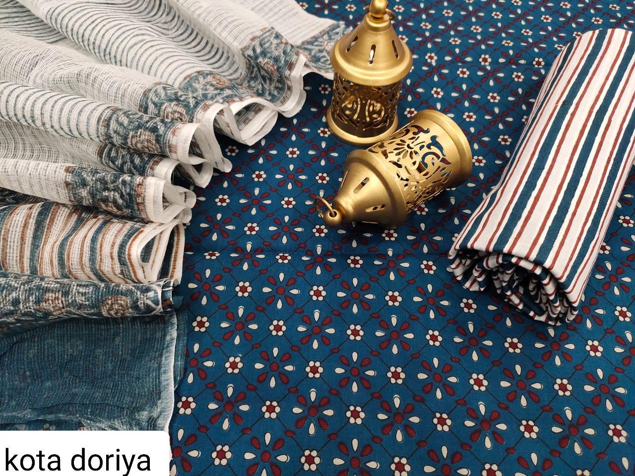 Exclusive Blue Cotton Salwar Kameez Dress Material with Kota Dupatta BPK02 - Ethnic's By Anvi Creations