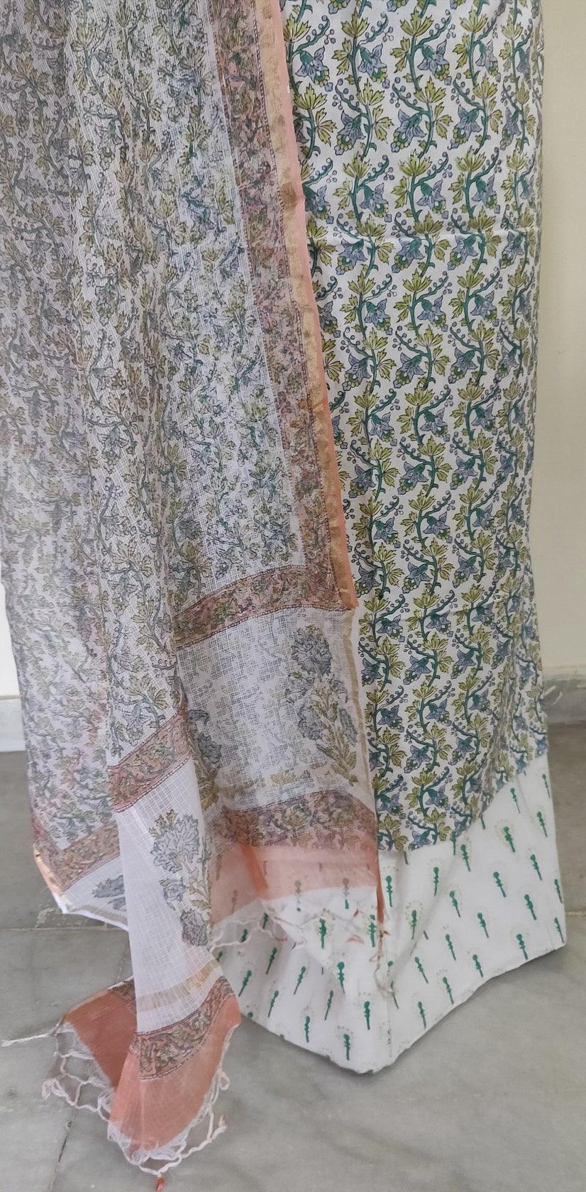 Off White Block Printed Suit with Kota Dupatta BPK22 - Ethnic's By Anvi Creations
