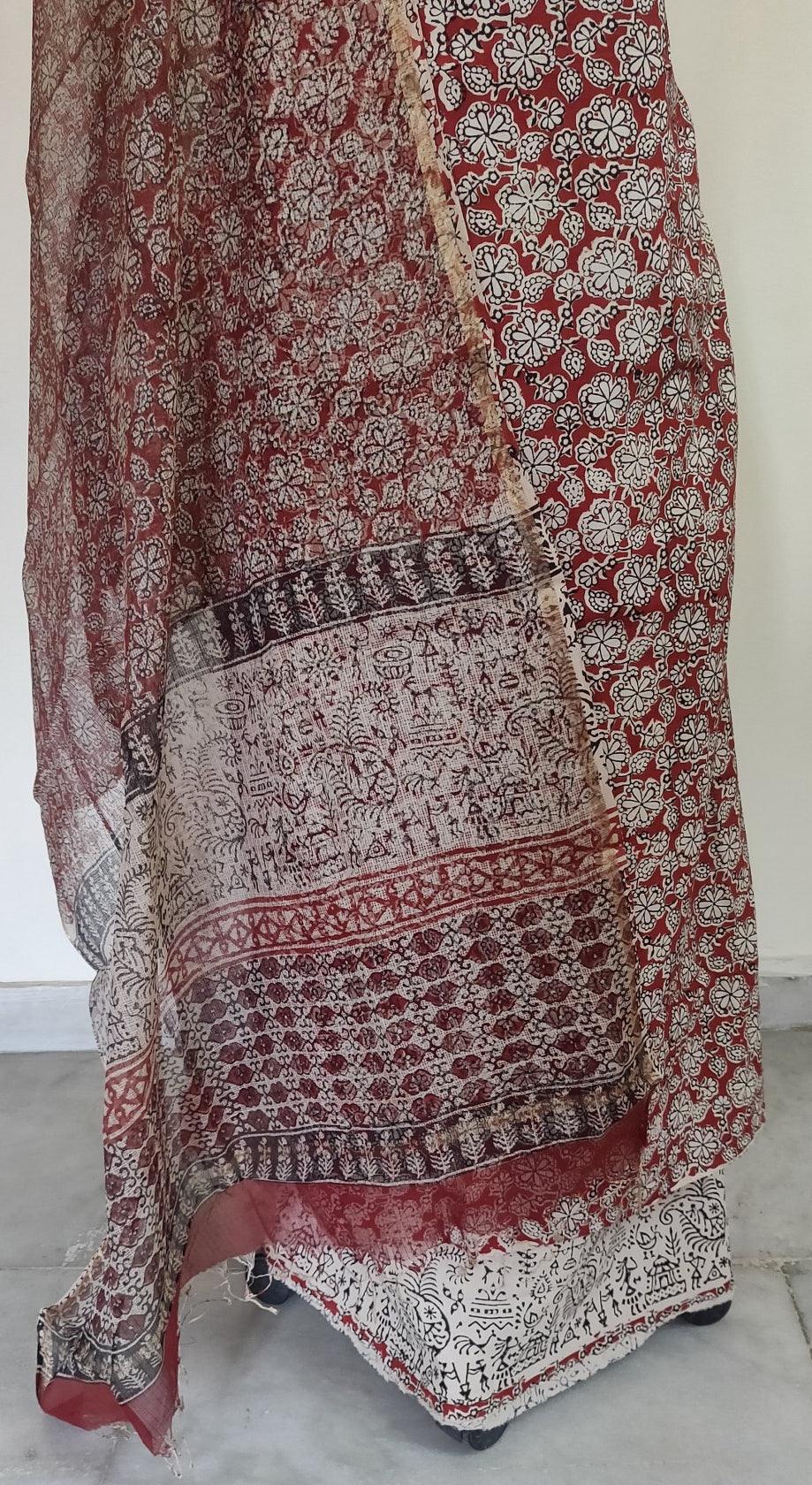 Maroon Block Printed Suit with Kota Dupatta BPK25 - Ethnic's By Anvi Creations