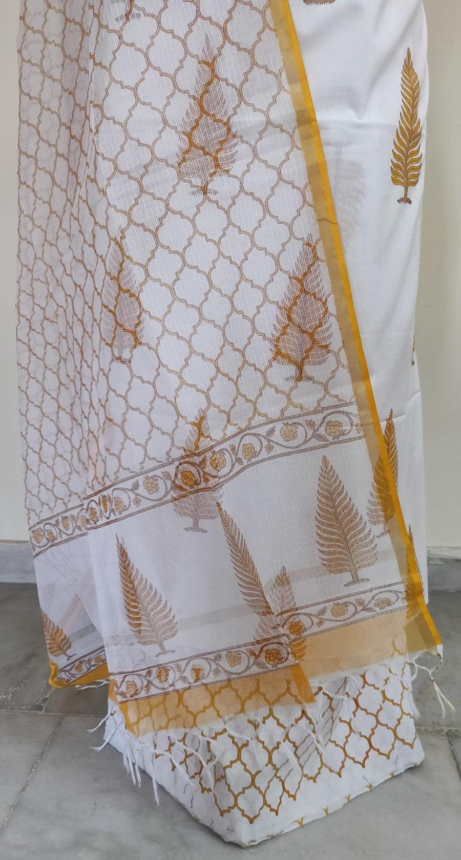 White Block Printed Suit with Kota Dupatta BPK28 - Ethnic's By Anvi Creations