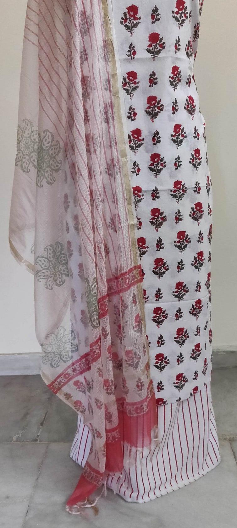 Off White Block Printed Suit with Kota Dupatta BPK29 - Ethnic's By Anvi Creations