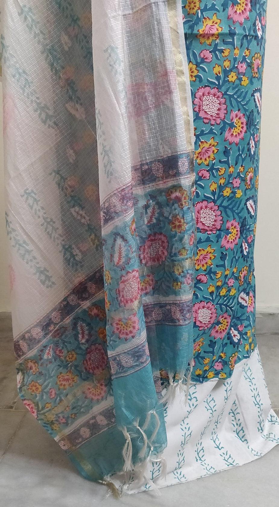 Turquoise Block Printed Suit with Kota Dupatta BPK30 - Ethnic's By Anvi Creations