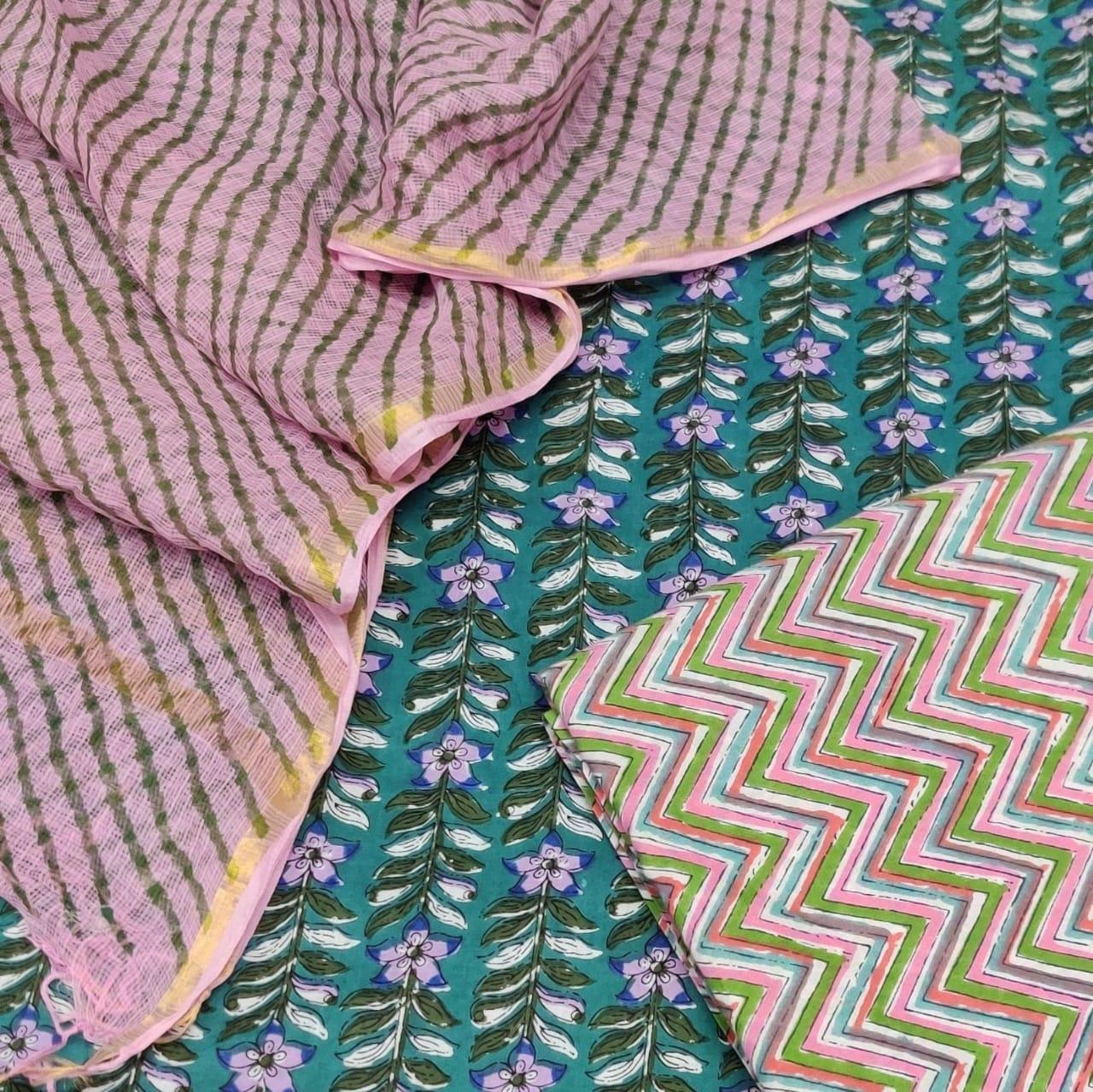 Turquoise Printed Suit with Lehariya Kota Dupatta BPK41 - Ethnic's By Anvi Creations