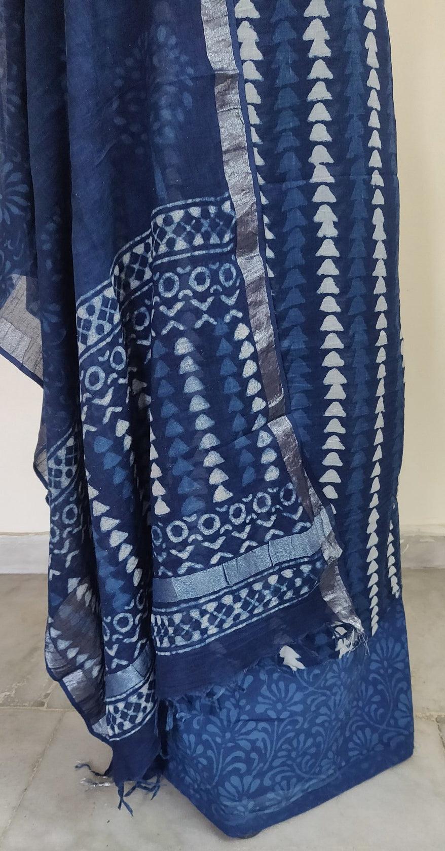 Indigo Blue Block Printed Linen Cotton Suit BPL01 - Ethnic's By Anvi Creations