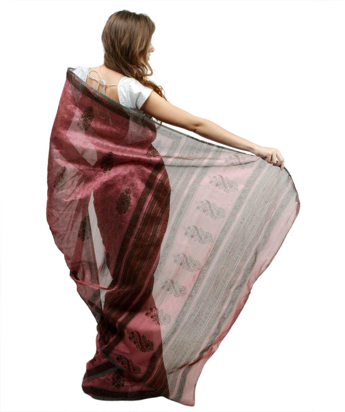 Onion Pink Screen Printed Cotton Silk Saree-Anvi Creations-Silk Saree