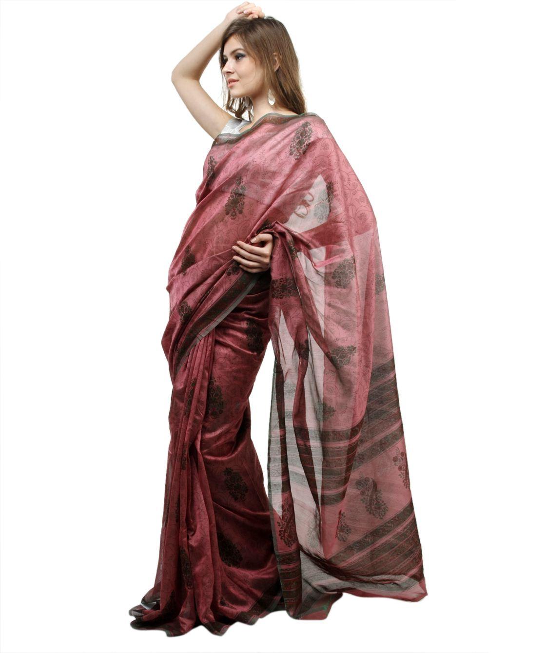 Onion Pink Screen Printed Cotton Silk Saree-Anvi Creations-Silk Saree