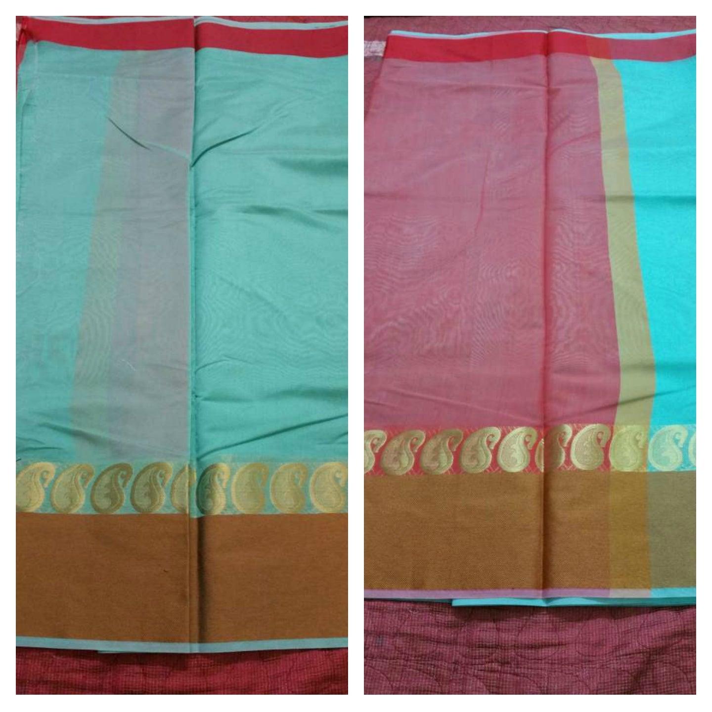 Green Banarasi Cotton Silk Saree with Running Blouse Fabric BS22 - Ethnic's By Anvi Creations