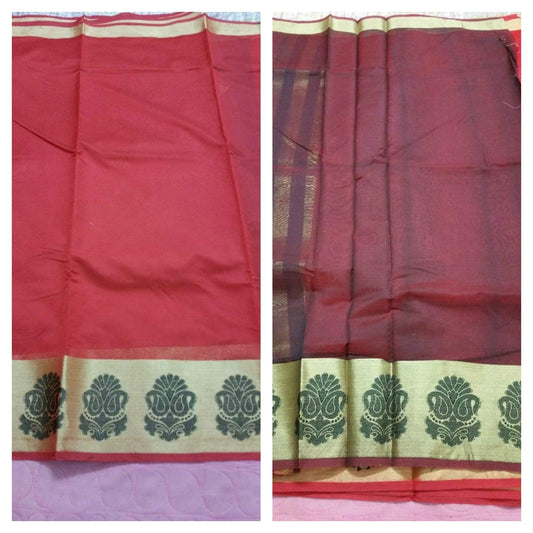 Red Banarasi Cotton Silk Saree with Running Blouse Fabric BS28 - Ethnic's By Anvi Creations