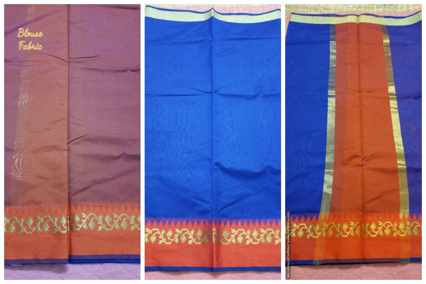 Blue Banarasi Cotton Silk Saree with Running Blouse Fabric BS34 - Ethnic's By Anvi Creations