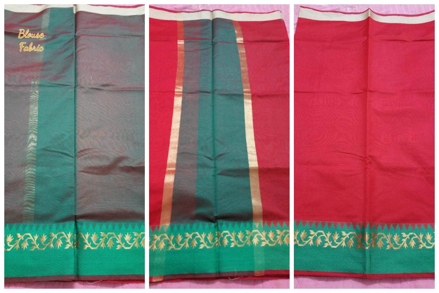 Red Banarasi Cotton Silk Saree with Running Blouse Fabric BS35 - Ethnic's By Anvi Creations
