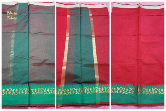 Red Banarasi Cotton Silk Saree with Running Blouse Fabric BS35 - Ethnic's By Anvi Creations