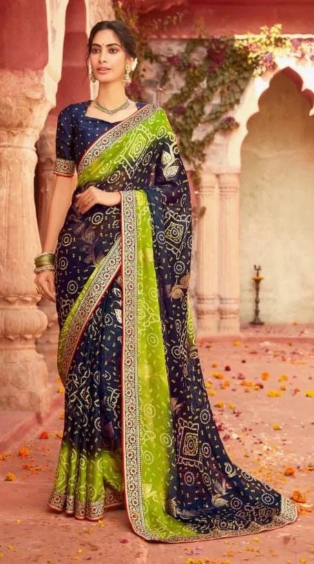 Navy Blue Bandhej Bandhani Printed Saree BAN484 - Ethnic's By Anvi Creations