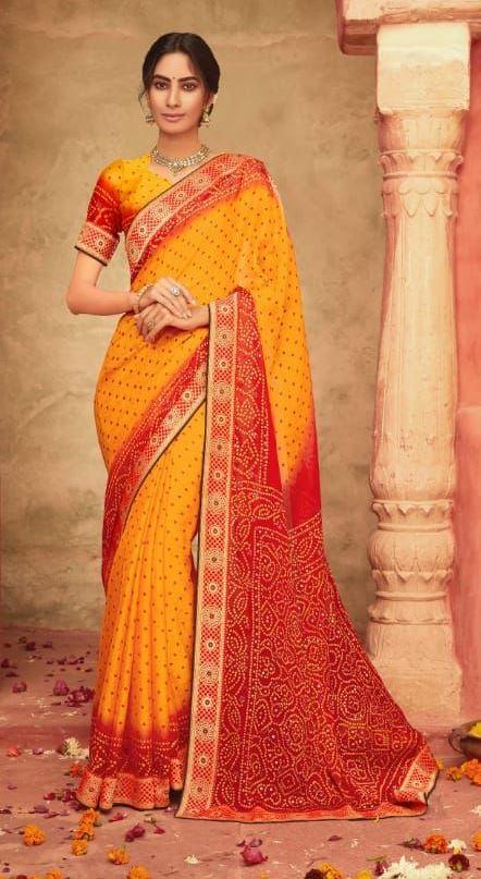 Yellow Bandhej Bandhani Printed Saree BAN485 - Ethnic's By Anvi Creations