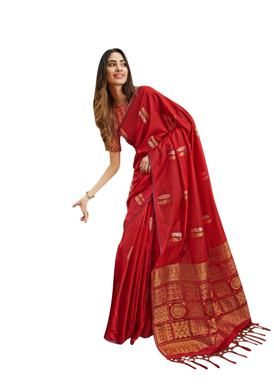 Designer Red Linen Silk Weaven Saree BL2209-Anvi Creations-Linen Saree,Zari Linen Saree