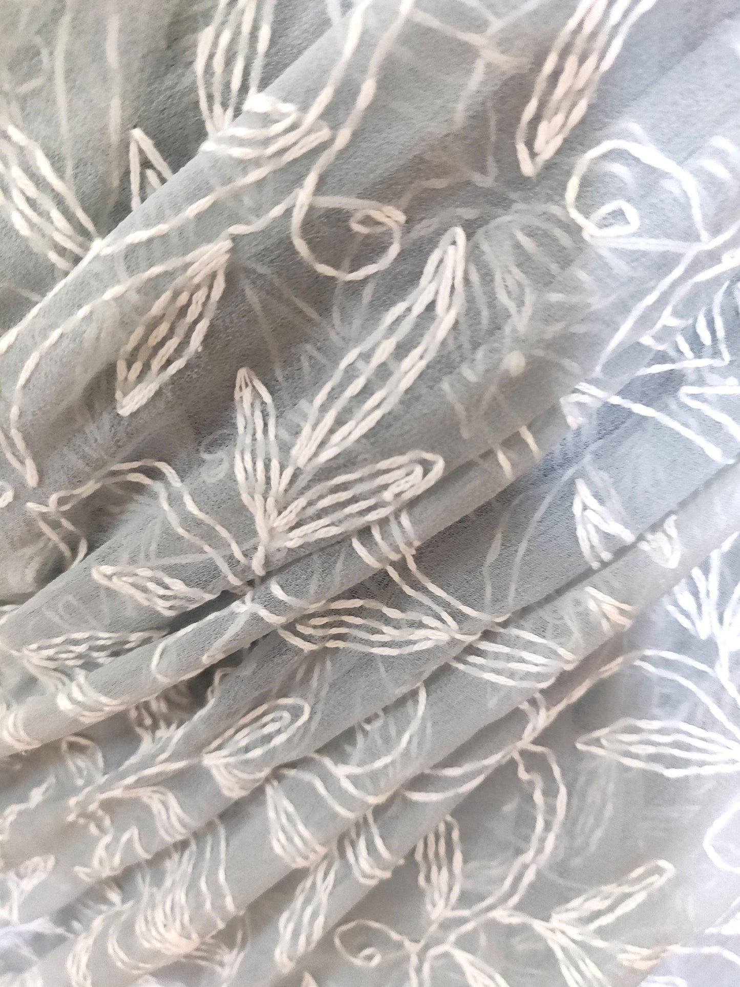 Grey Tepchi Chikankari Chiffon Saree CK10-Anvi Creations-Chiffon Chikan Saree,Tepchi Work Saree